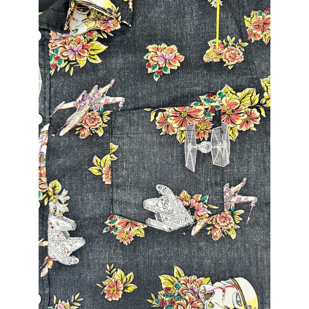 Mens Star Wars Floral Print Black Button Up Short Sleeve Shirt XL - Picture 4 of 7